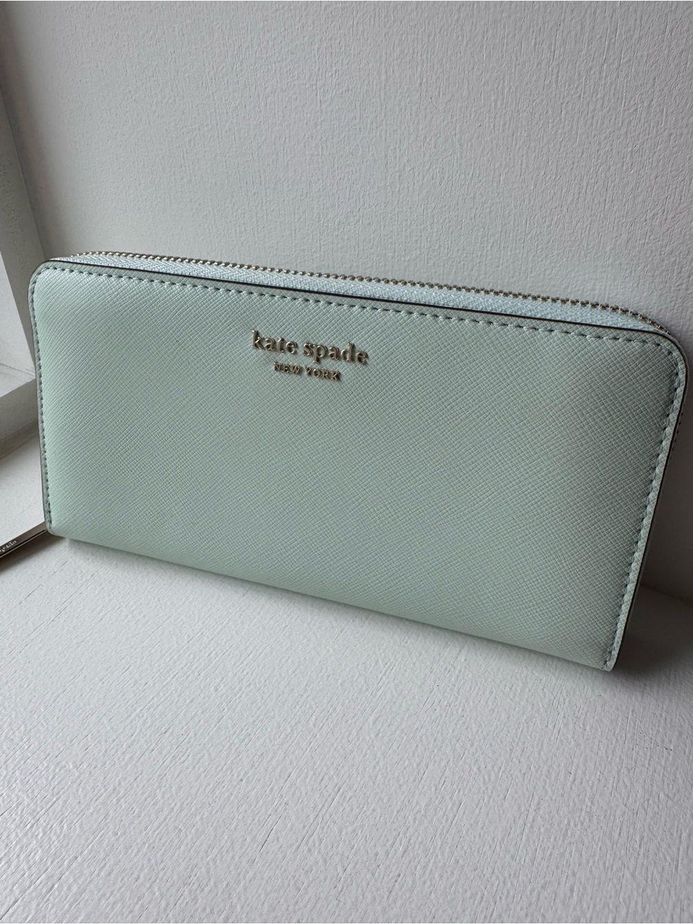 kate spade mint zip-around continental wallet with gold logo